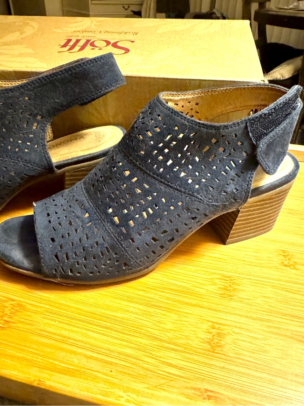 Whimsigoth Navy Blue Perforated Open-Toe Slingback Mules (Sonoma Kohls)